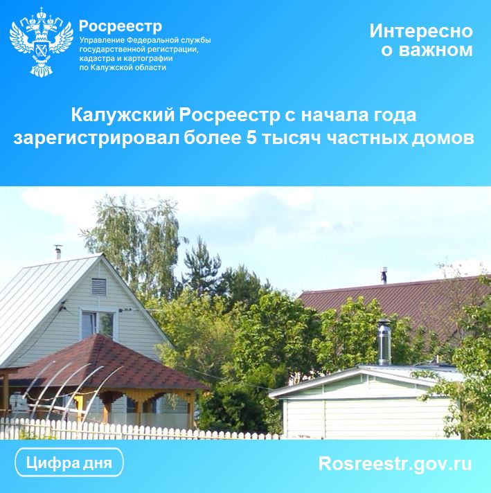Калужский Росреестр с начала года зарегистрировал  более 5 тысяч частных домов.
